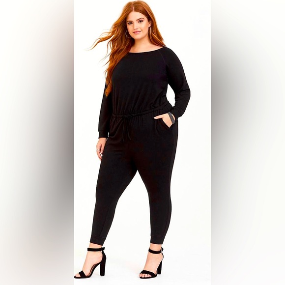 NWOT Torrid Black long sleeve Hacci jumpsuit with hood - Picture 3 of 12